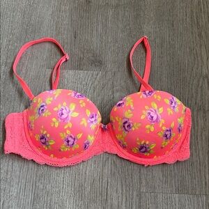 PINK Victoria's Secret Floral Lace Bra - Pink and Purple